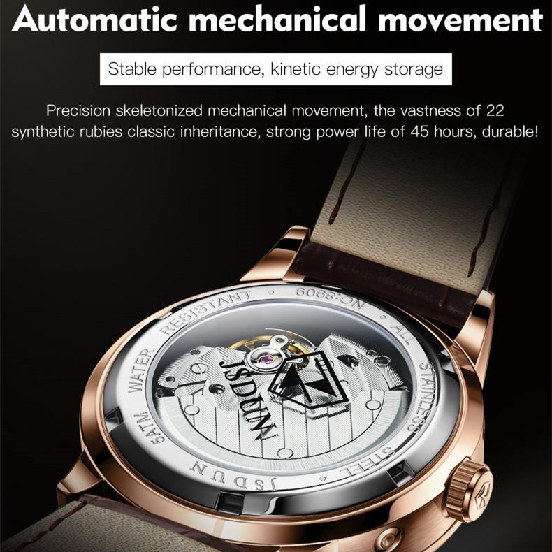JINSHIDUN Neue Business- und Freizeit-Herrenuhr Automatische mechanische Uhr Drei-Augen-Sechs-Zeiger-Uhr Modetrend Herrenuhr