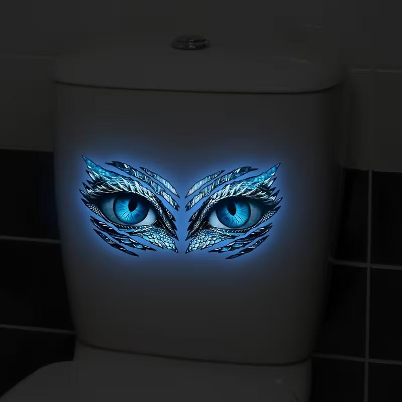 Glow-In-The-Dark Toilet Stickers Ice Blue Dragon Eye Design Wall Decal Self-Adhesive Removable Pvc Bathroom Decor Luminous