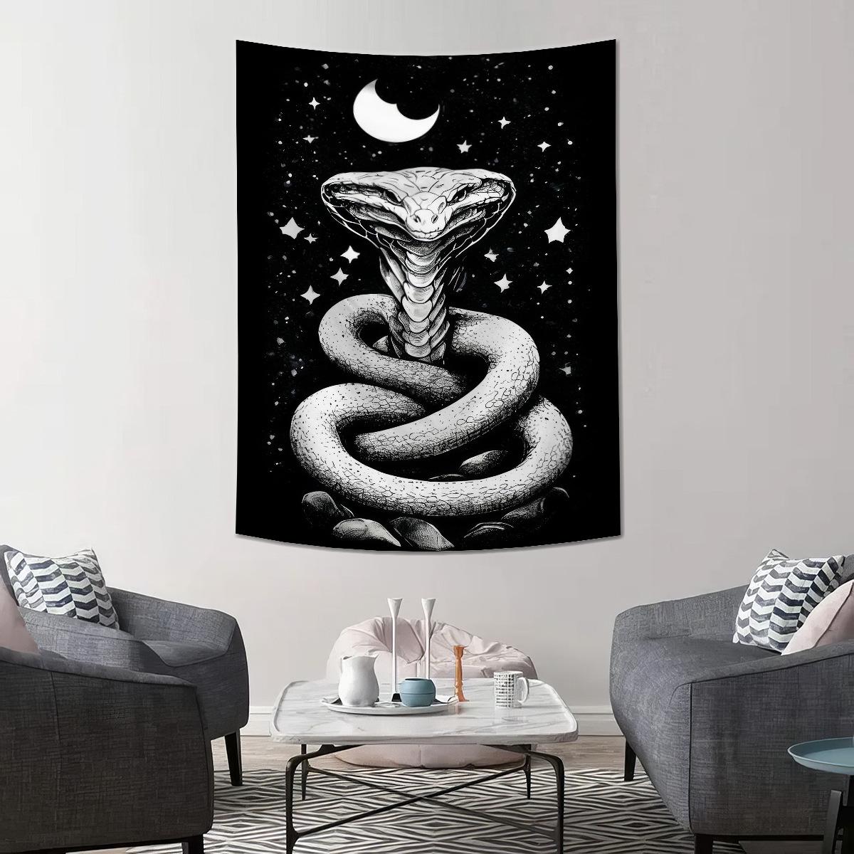 

Black and White Snake digitalprinted polyester tapestries living rooms bedrooms macrame wall hanging room decor aesthetic 74x94cm(29x37in)