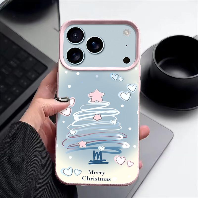 Blue Line Chirstmas Tree Design Shockproof Case for iPhone 17 16 15 14 Pro Max 13 Air - Flexible TPU Cover with Leather Texture