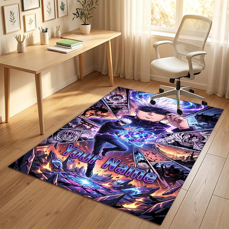 Personalized Crystal Velvet Carpet,Jujutsu Kaisen Custom Printed Name, Plush Area Rug For Home Indoor Decor