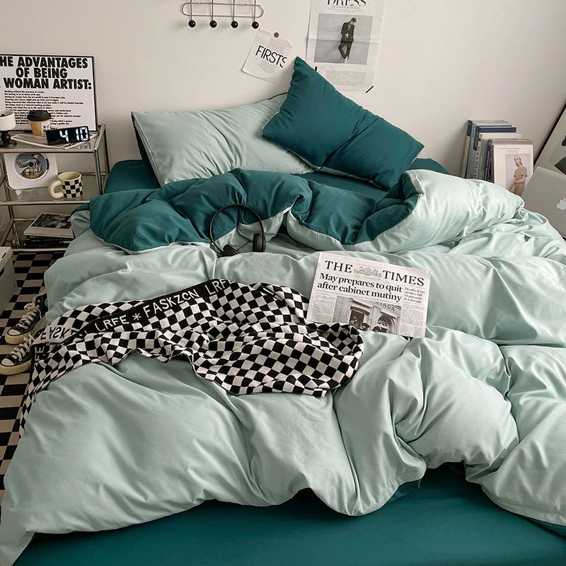 Four-Piece Pure Cotton Washable Bed Set: Skin-Friendly Sheet and Duvet Cover, Ideal for Dormitory Beds.