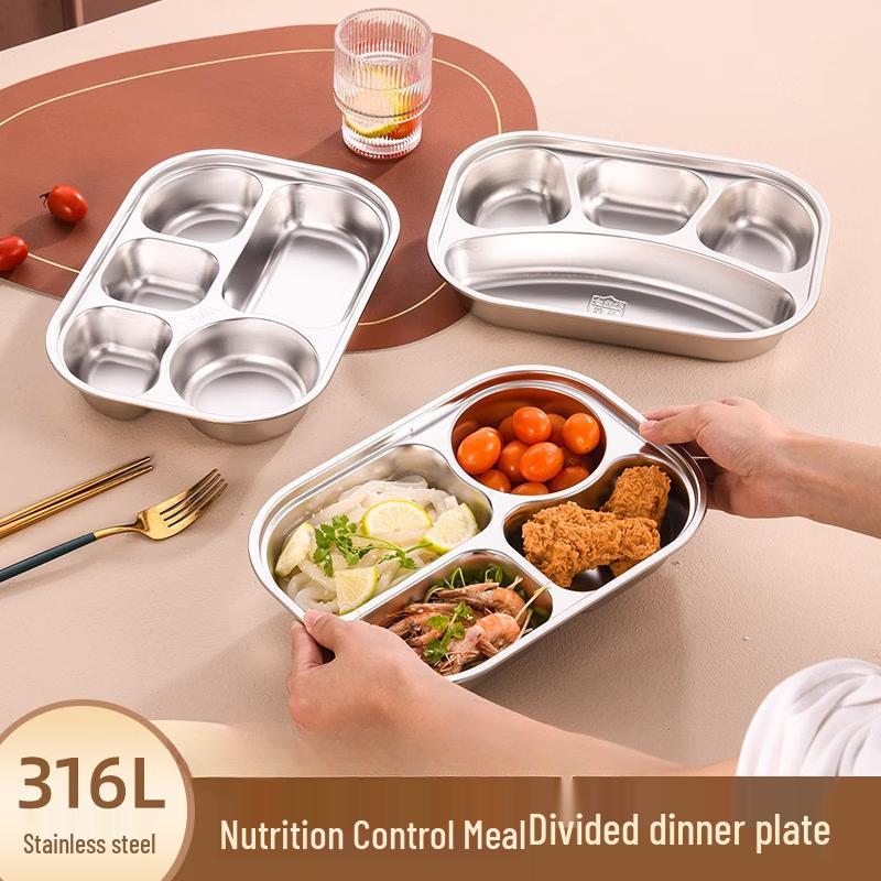 European Style 5-Compartment Stainless Steel Dinner Plate