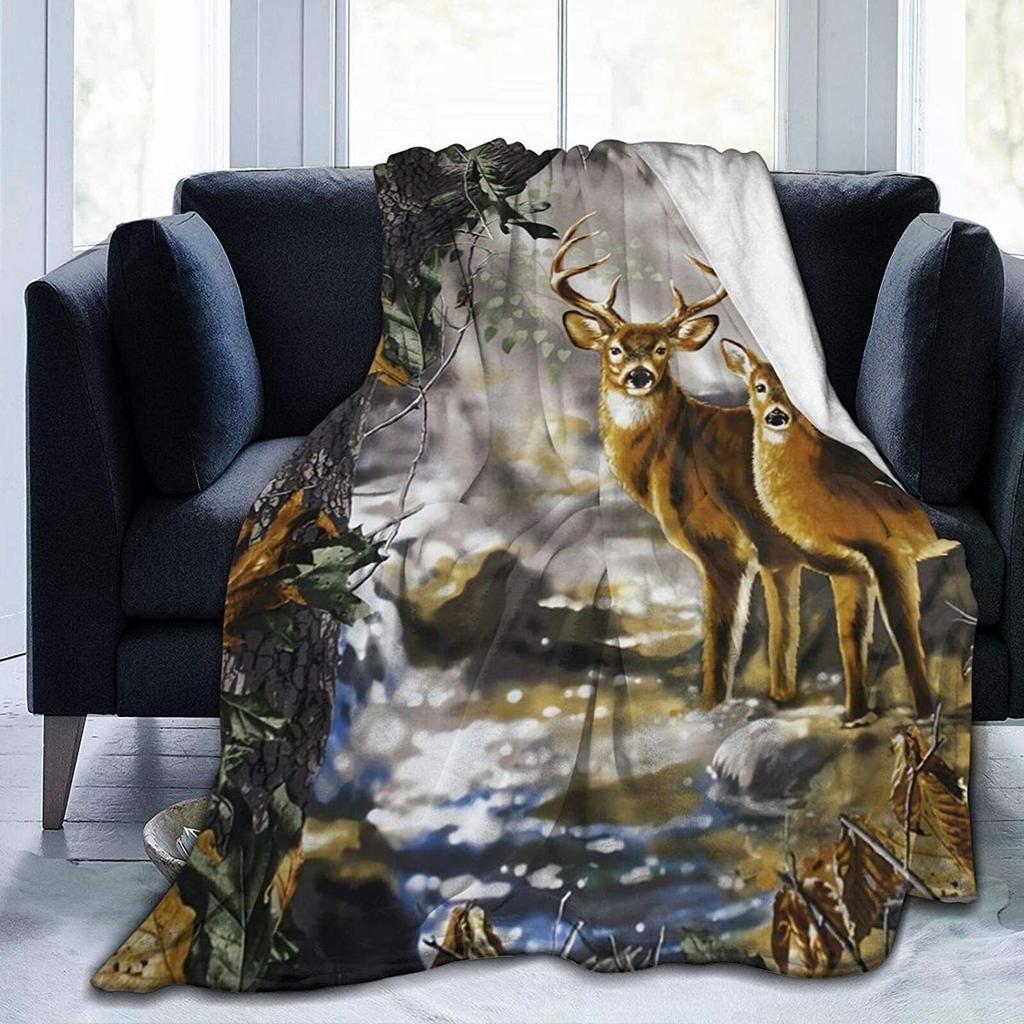 Deer Flannel Throw Blanket Warm Cozy Soft Blanket Boho Moose Deer Bear Woodland Blanket Lightweight Blanket for Travel Bed Car Sofa