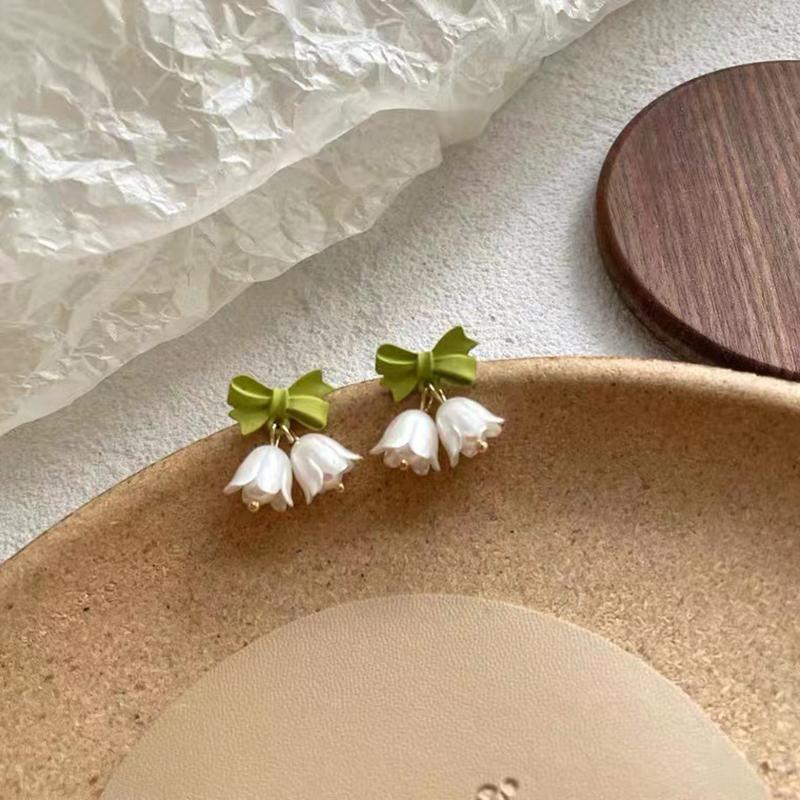 1Pair Sweet Bow Bell Orchid Stud Earrings For Women Girls Elegant Exquisite Versatile Advanced Sense Bowknot Earrings Jewelry