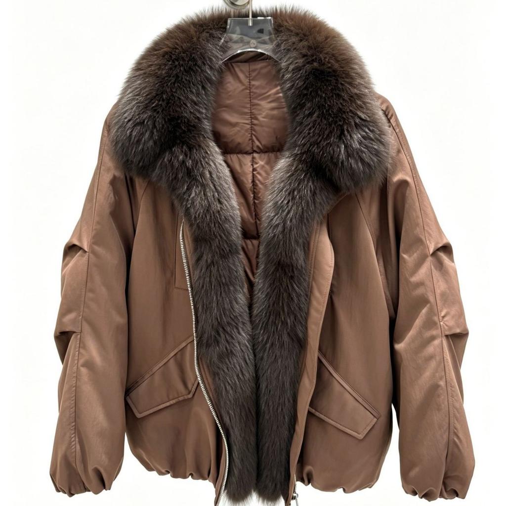 Women's autumn and winter new natural removable real fox fur collar fur thickened warm Parker poly down jacket