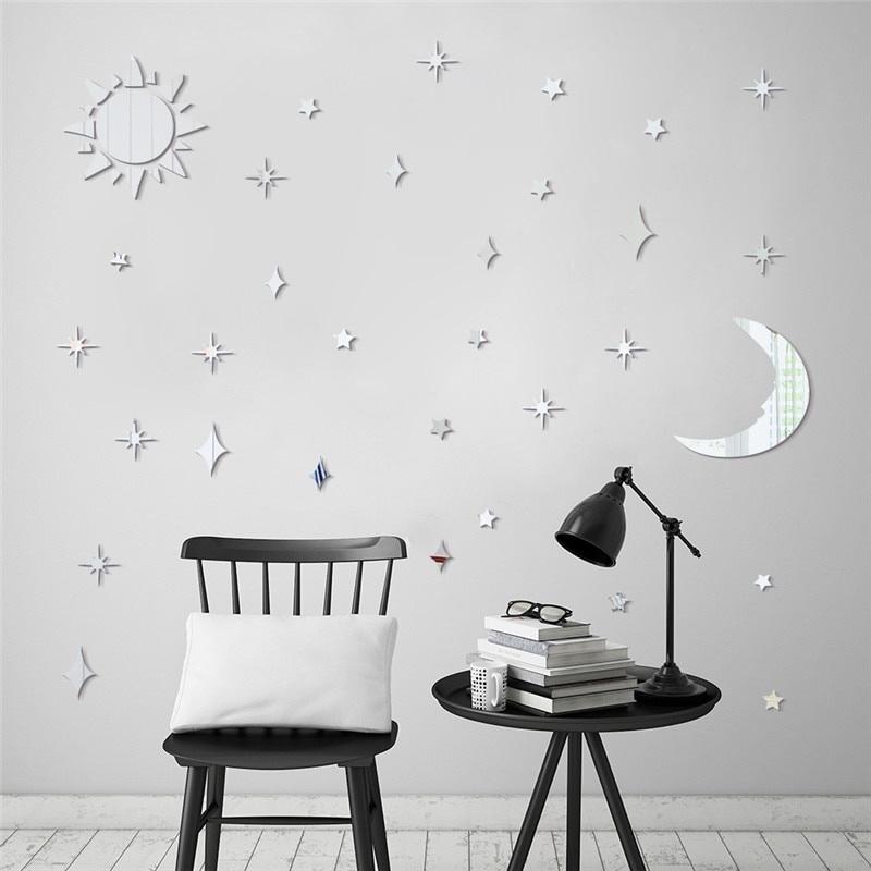 Sun Moon Stars DIY Acrylic Mirror Wall Stickers 3D Wall Stickers For Kids Rooms Decor