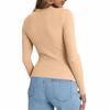 Women's Long Sleeved T-shirt Button Ribbed Knit Slim Fit Casual Top
