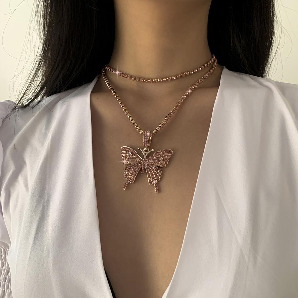 Accessories, Simple Claw Chain Diamond Chain Necklace Women, Retro Hip-Hop Diamond-Encrusted Butterfly Necklace