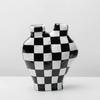 Kreative Karo Harzvase Schwarz-Weiß Kariert Blumenvase Geometrische Handwerkskunst Florale Arrangement-Accessoires Heimdekoration