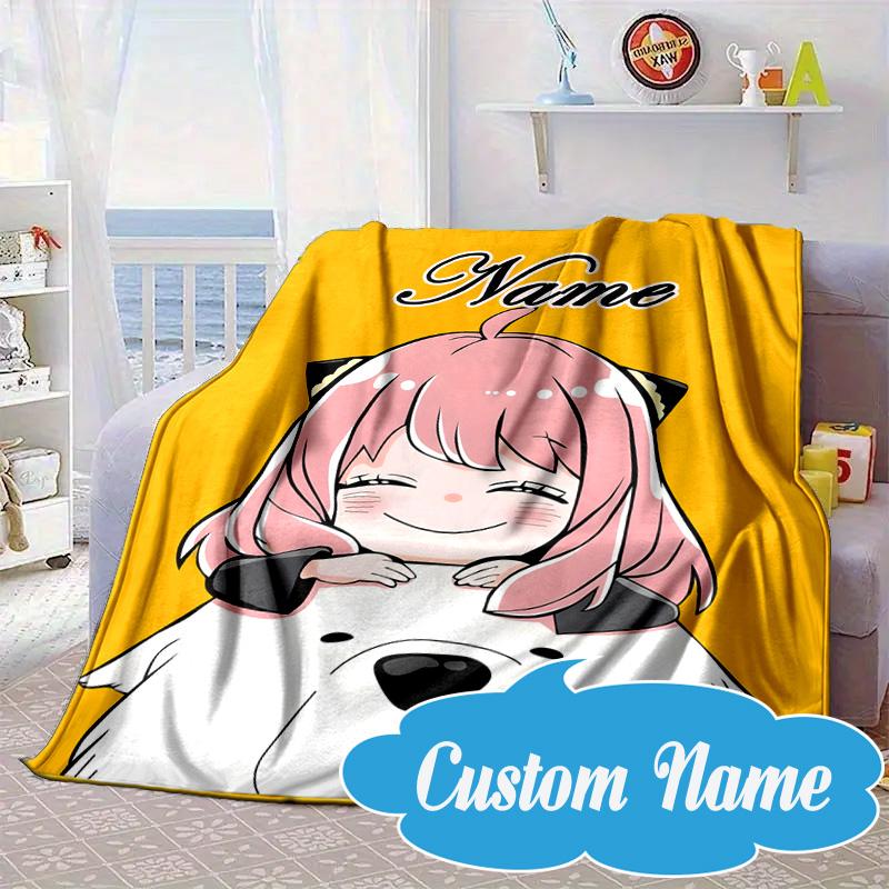 Custom Name Adventure Cute Anya Blanket bed sofa Blanket Flannel Blanket for Camping, Hiking, Picnic Essentials,gift for Fan family