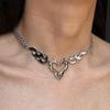 Goth Y2k Silver Color Hollow Flame Heart Pendant Necklace For Women Men Punk Rock Hip Hop Personalized Neck Jewelry Accessories