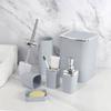6Pcs Modern Bathroom Storage Set Includes Toothbrush Holder Hydraulic Liquid Dispenser Bottle Trash Can Cup Set