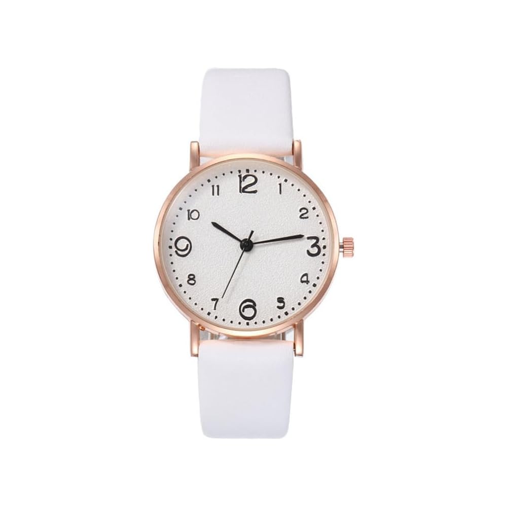Women s Analog Quartz Watch White Leather Strap Water Resistant Stylish Lightweight