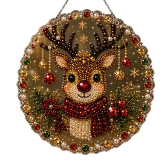 Diamond Painting Christmas Ornament Kit Faux Pearl Hanging Kit, DIY 3D Beads Handmade Festive Home Decor Art Craft, Acrylic Gem Board for Window,