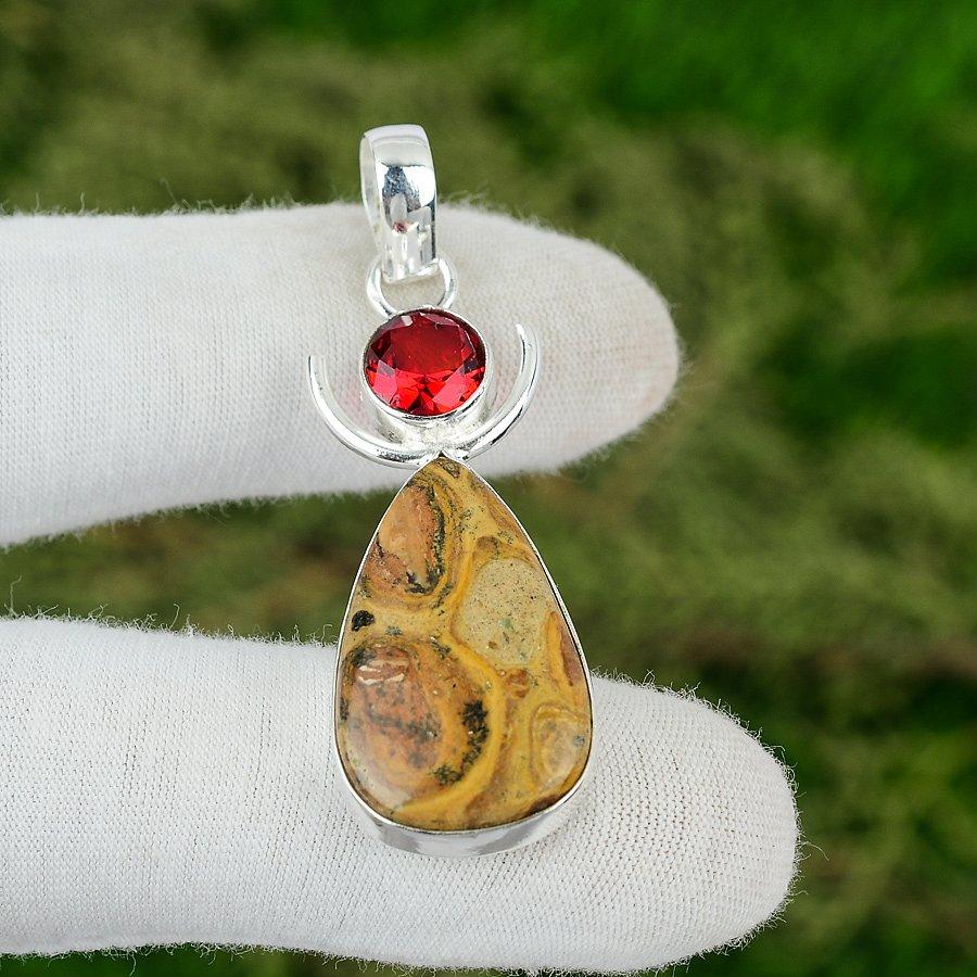 

Pear Picture Jasper Stone Mozambique Garnet Trendy Pendant Jewelry 925 Silver