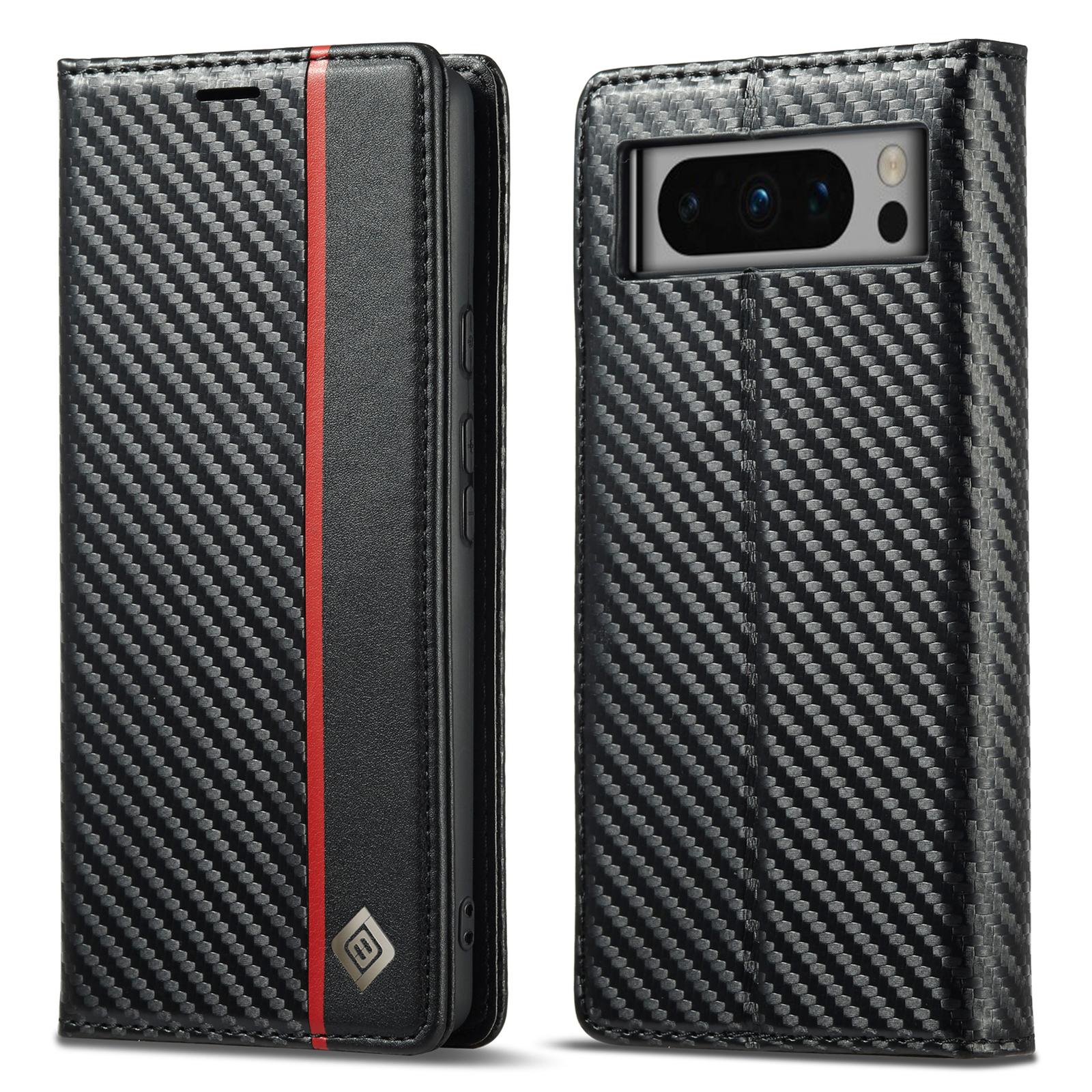 

LC.IMEEKE Для Google Pixel 8 Pro PU Шкіряний Гаманець Чохол для Телефону Текстура Вуглецевого Волокна Кришка з Підставкою Vertical Stripe