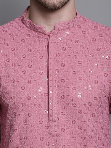 Jompers Men'S Sequin Embroidered Pure Cotton Kurtas (Coral, M)