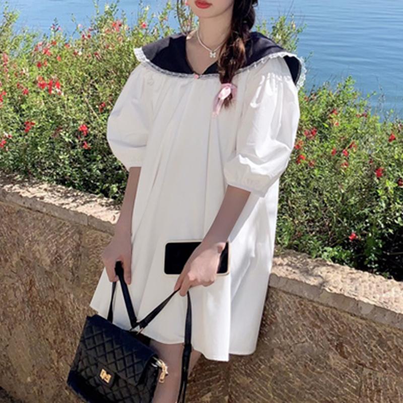 

VONDA Женские летние платья с контрастными лацканами и короткими рукавами 4XL белый