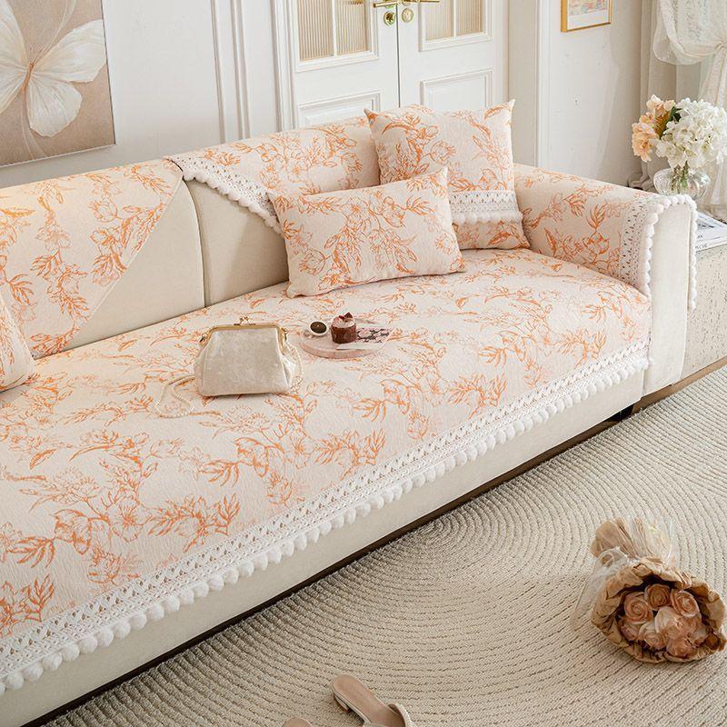 

1 шт. Современный коврик для дивана из шенилла с кисточками - износостойкий цельный чехол для кресел и 4-местных диванов, пригодный для машинной стирки 90*90cm