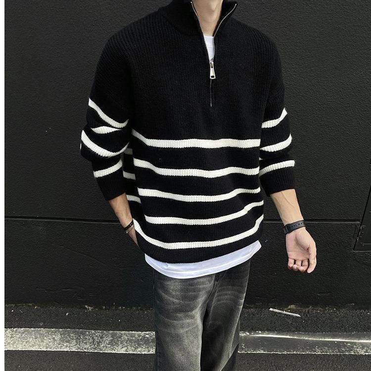 Men’s Retro Korean-Style Zipped Knit Sweater – Trendy, Soft, and Cozy for Autumn/Winter L