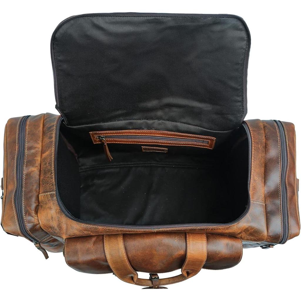 Leather Duffel Bag 24 Inch U Zip Holdall Travel Sports Duffle Weekend Gym Sports