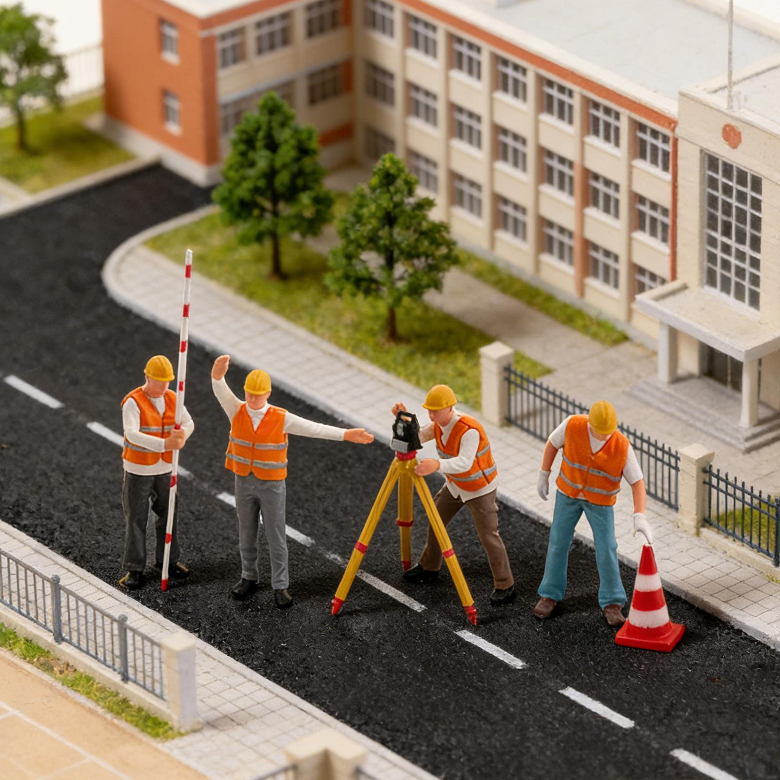 4 Pieces 1:64 Traffic Engineering Surveying Figures Miniature People Figurines Layout Props Tiny