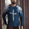 Spring and Autumn Round Neck 3D Cross Printed Top Fashionable Casual Vintage Christian Long Sleeved Men's T-shirts