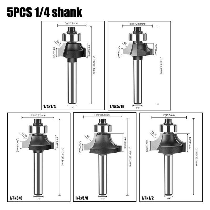 1/4inch 6mm Shank Corner Round Over Router Bit with Bearing Milling Cutter for Wood Woodwork