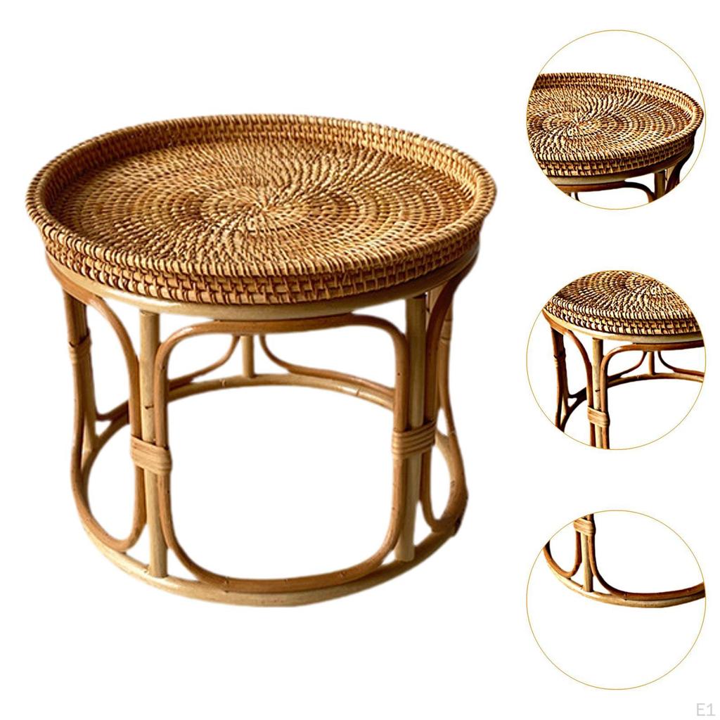 Rattan Side Table Decorative Coffee Holder Storage Tray NightStand Round End for Bedroom