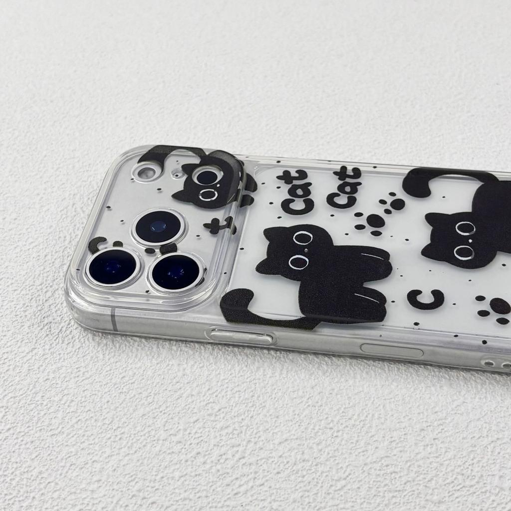 Splash Ink English Black Cat Space Case for Apple 17Promax Transparent Mobile Phone Case IP16 Cute 15 Cartoon 14