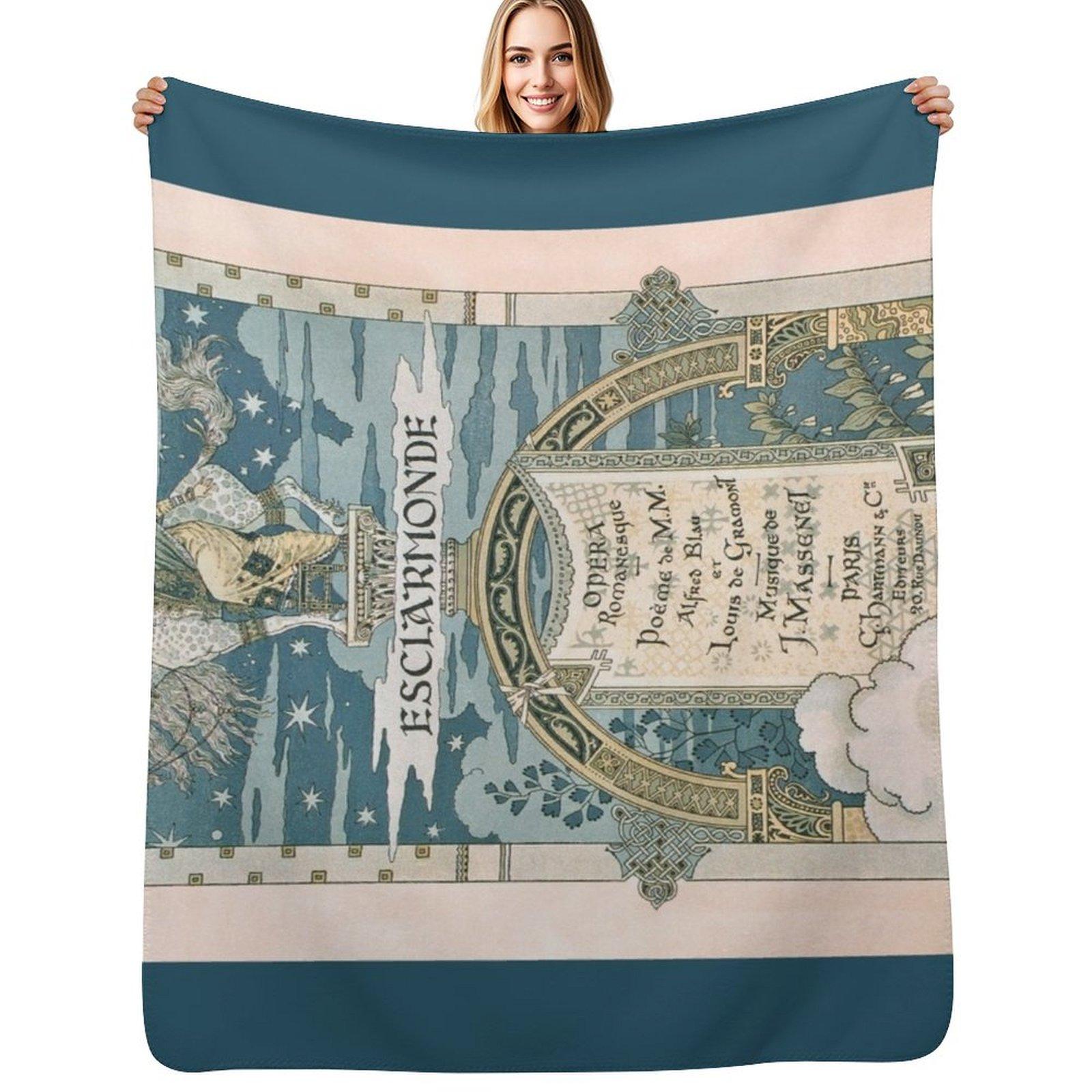 Eugene Grasset - Esclarmonde by Jules Massenet Throw Blanket Stain Resistant Cozy Warm Blanket Size: 75*100cm, Weight: 230 GSM