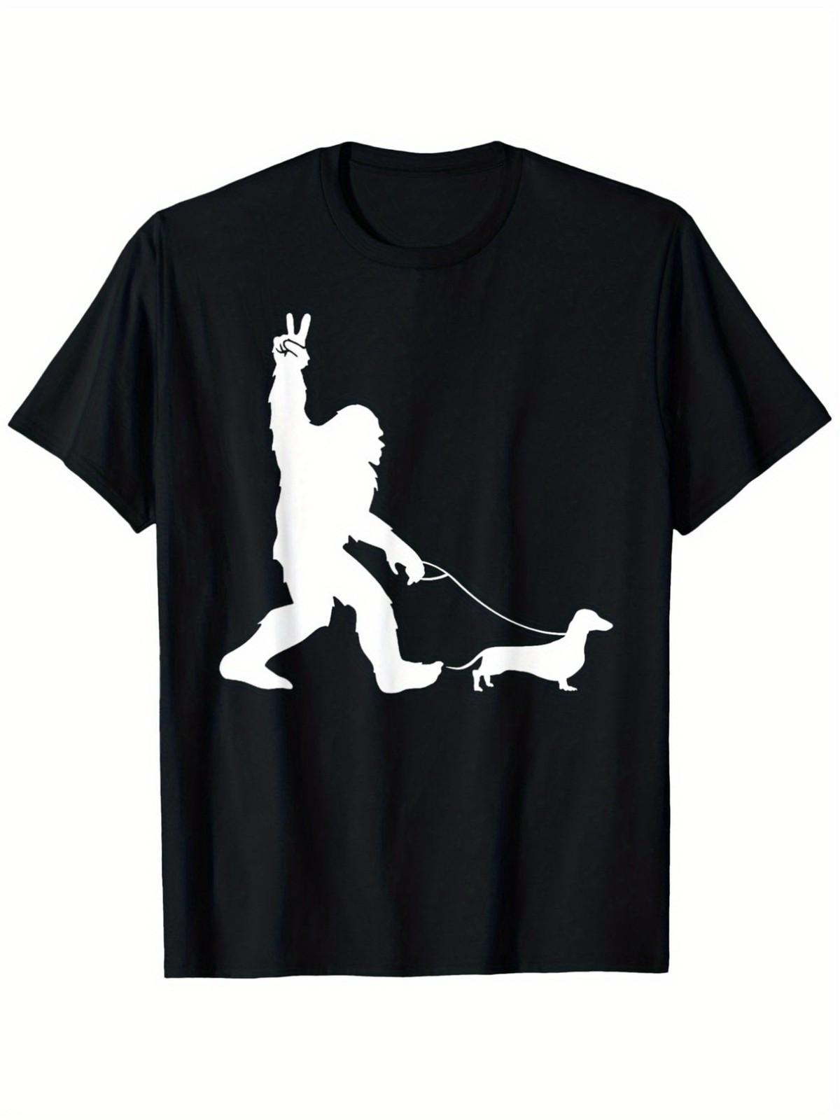 Black Modern Classic Cartoon Dog Walking Sasquatch Dachshund T-Shirt XXL