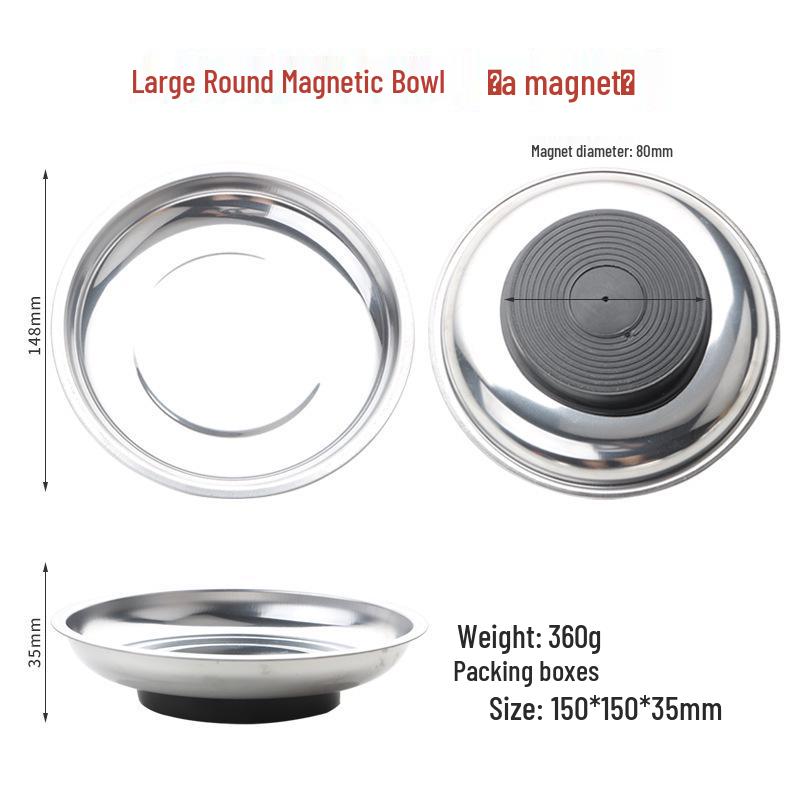 Magnetic Tool Bowl - Stainless Steel Parts Storage In 3, 4, or 6 Inch Sizes for Auto Repair