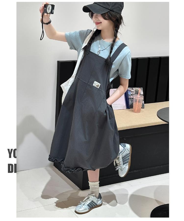 Girls' Summer Outfit Set 2026 New Korean Style Simple T-shirt Shoulder Strap Skirt Stylish Two-piece Set for Children