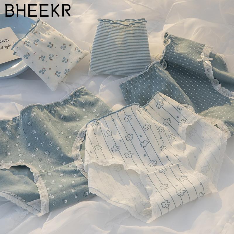 

5 шт./компл. Mori, пасторальный стиль, кружевная сумка с бантом на среднюю талию, женское нижнее белье, хлопковые трусы для студентов с промежностью, 5 шт./компл. M