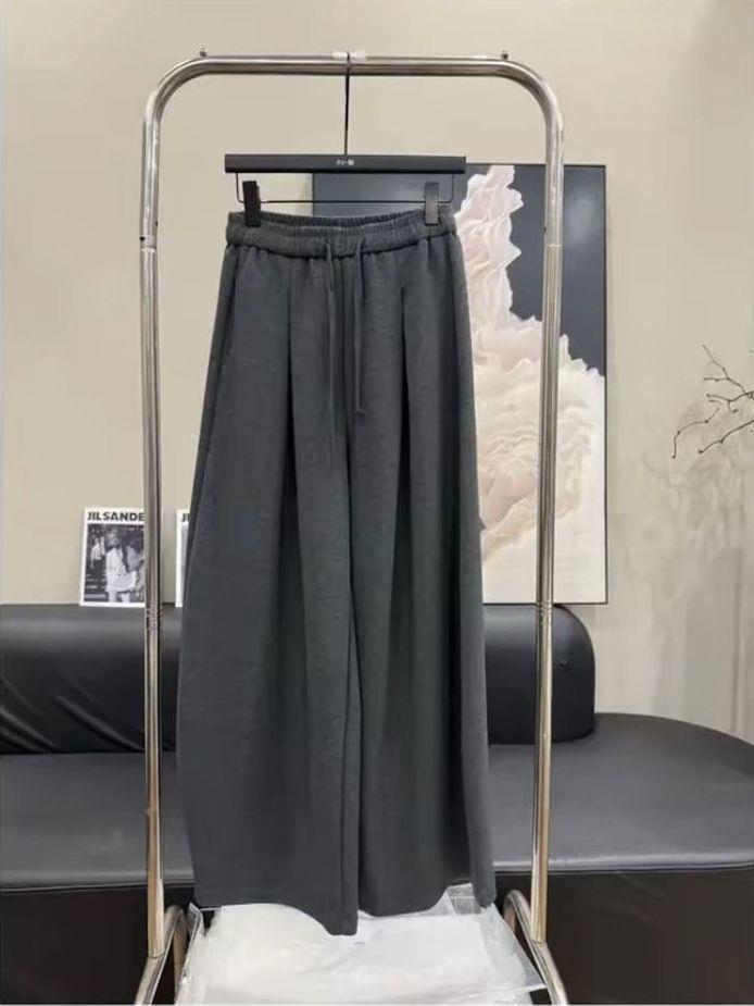 New Spring Gray Elastic High Waist Drawstring Sweatpants for Women - Loose Fit, Versatile, Slimming Wide Leg Design