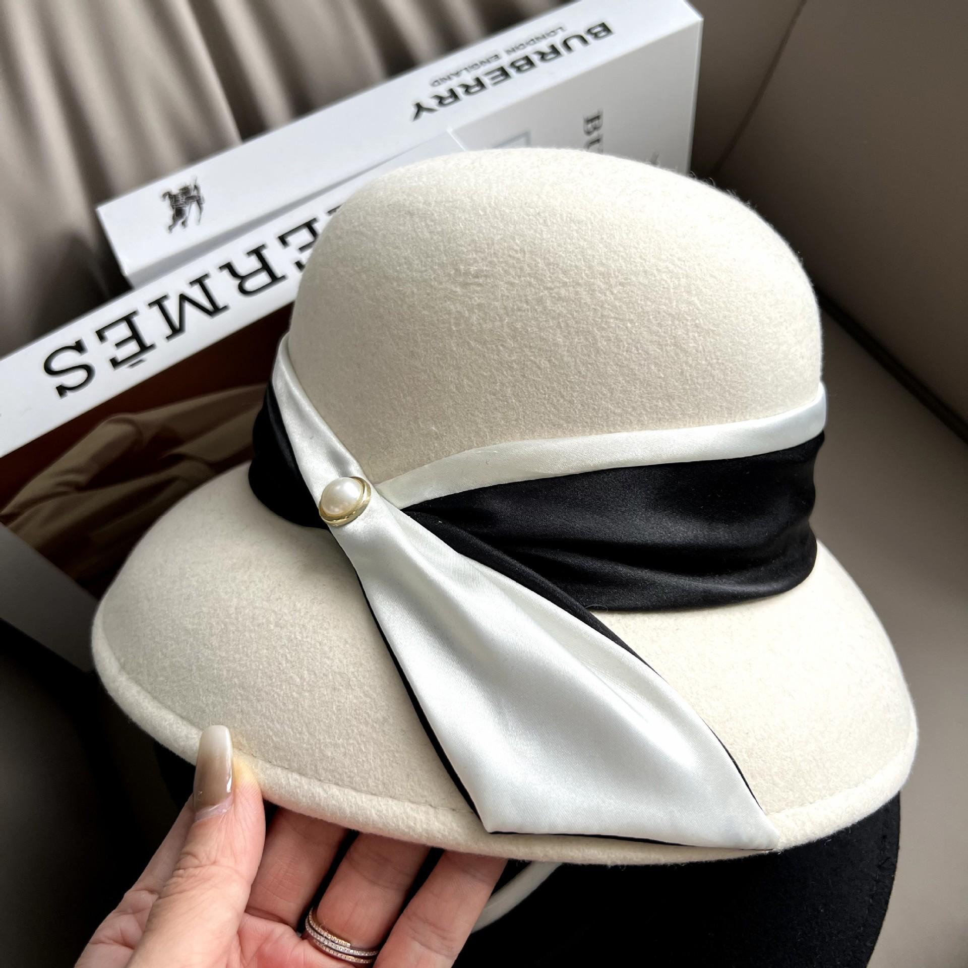 

Цилиндр осенне-зимняя шляпа рыбака в стиле Хепберн, шерстяная шляпа французского ретро-светского стиля с жемчужным бантом, элегантная темпераментная фетровая шляпа 55-58cm