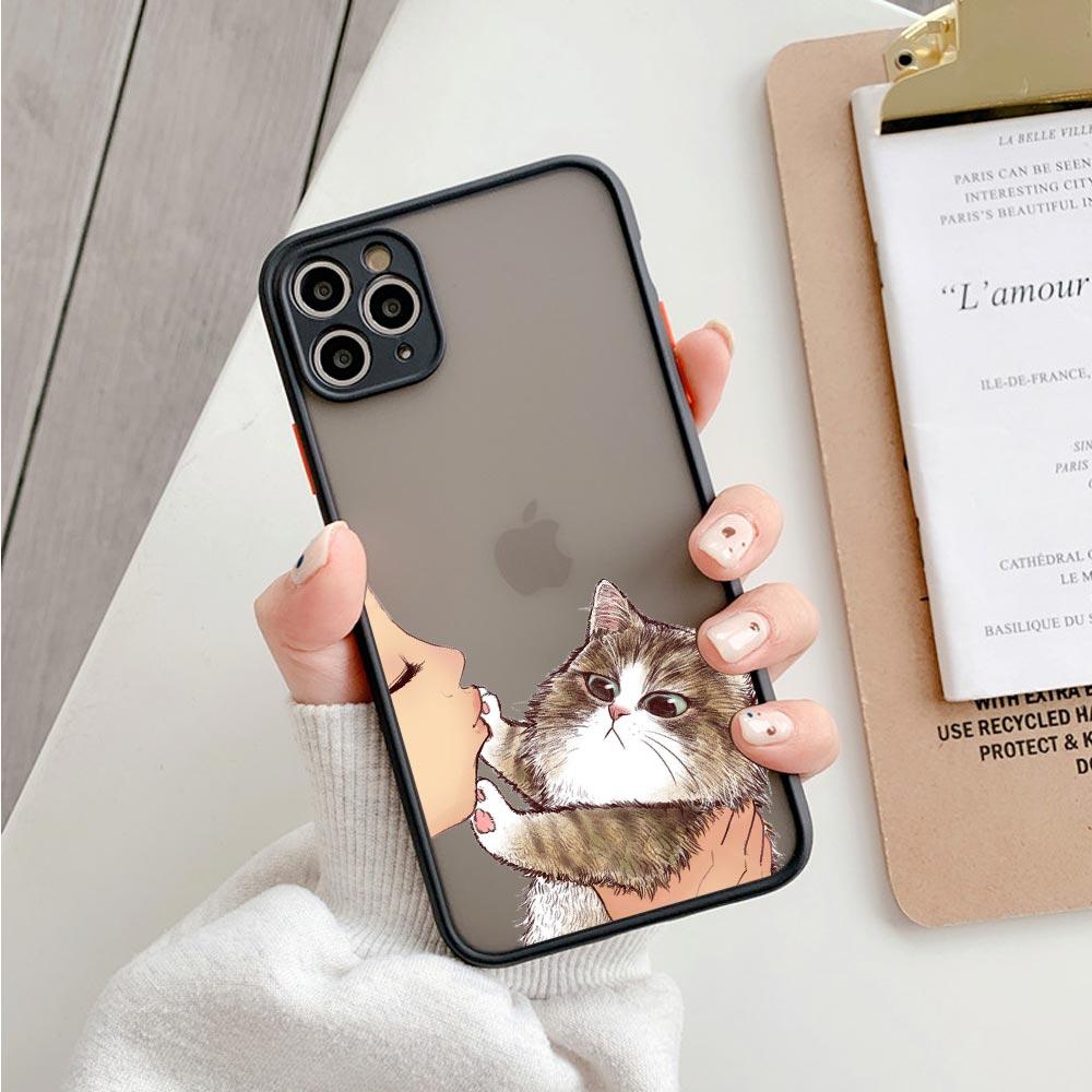 

Милый противоударный полупрозрачный матовый чехол для телефона Iphone 11 12 13 Pro Max Mini 7 Plus XR XS, чехол «Милый кошачий поцелуй», отказ от поцелуя iPhone 11 Pro