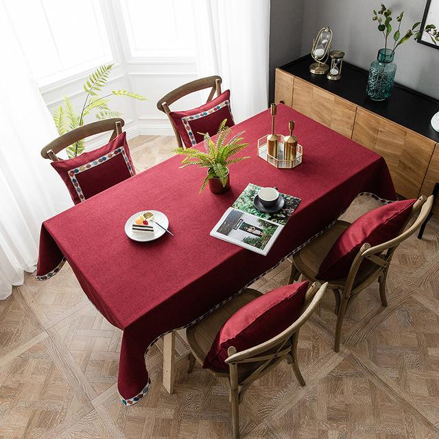 Moderní Jednoduchý Pastorační Polyester Bavlna Směsová Vodotěsná Popruhovina Krajka Jednobarevný Ubrus Obdélníkový Čajový Ubrousek Ubrus