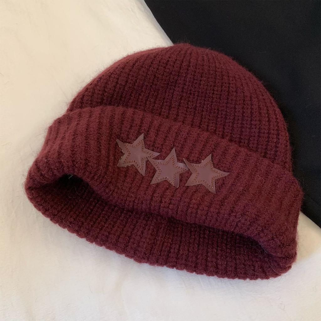 Big Head Circumference Blue Star Knitted Hat Women's New Winter Warm Thickened Korean Version Bag Head Wool Hat