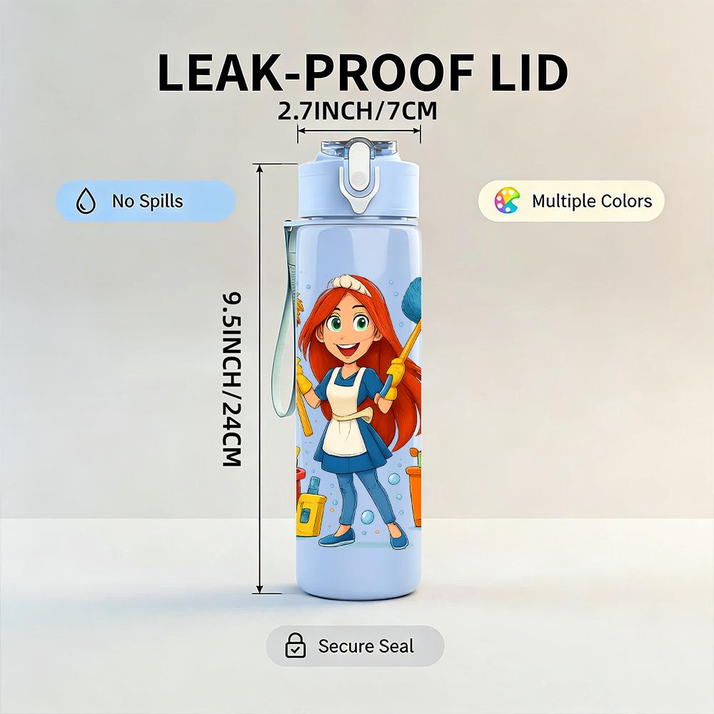 1PC Red Haired Handyman 750ml Color Plastic Sports Water Bottle Leakproof Flip Straw Lid For Sports Office Home Use