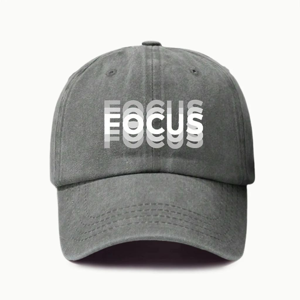 FOCUS Print Cap Washed Cotton Adjustable Classic Style Baseball Cap, Sports Duckbill Hat for Men and Women