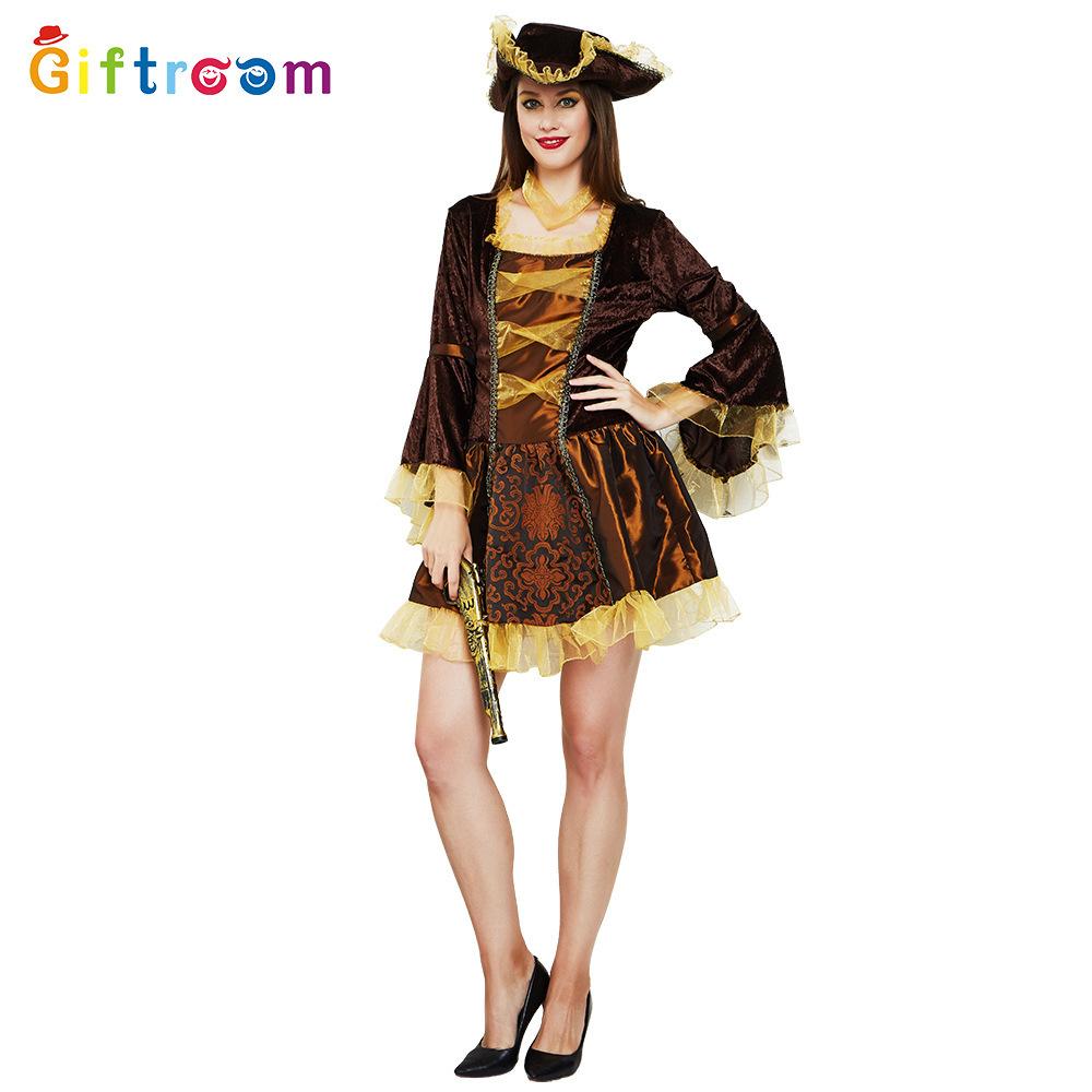 

Очаровательный золотой кофейный костюм королевы пиратов, идеально подходящий для тематических маскарадных мероприятий