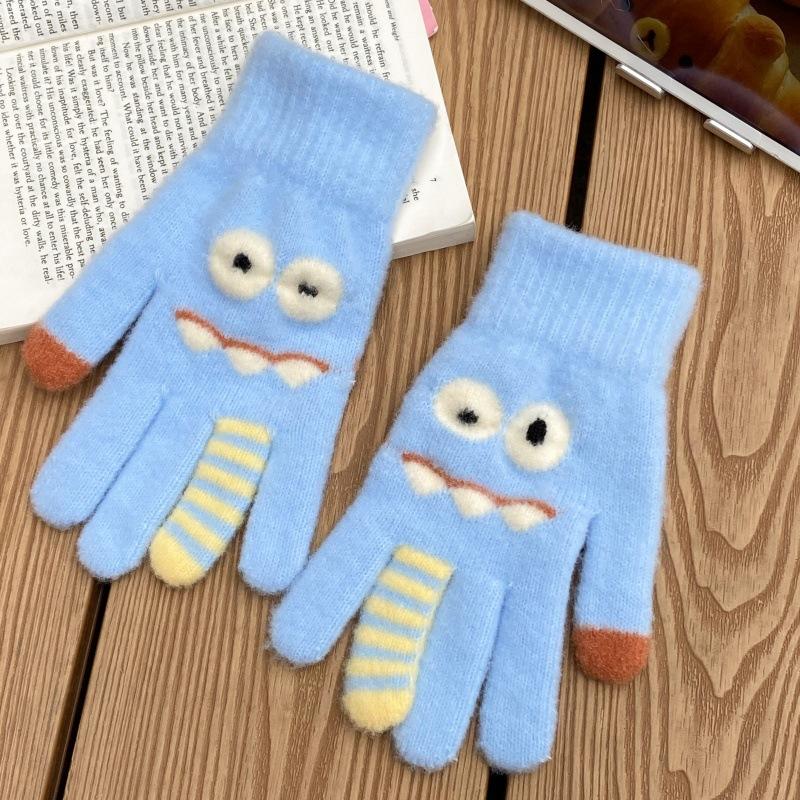 Funny Monster Finger Touch Screen Plush Knitted Gloves Cute Winter Knitted Gloves Warm Thickened Velvet Split Finger Gloves