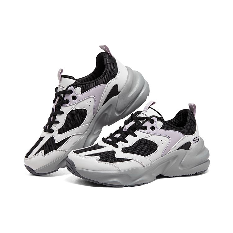 Skechers DLites Comfort Lightweight Low-Top Lifestyle Casual Shoes Women Sneakers White Black Purple 117365-BKMT