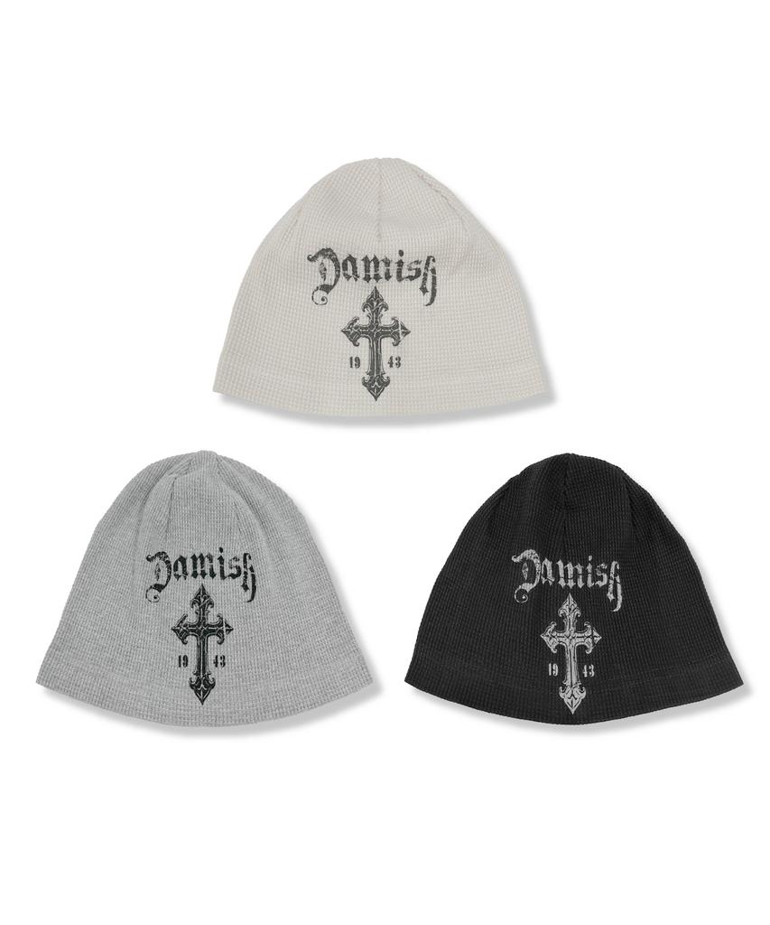 Damiswi Gothic Cross Waffle Beanie_Black