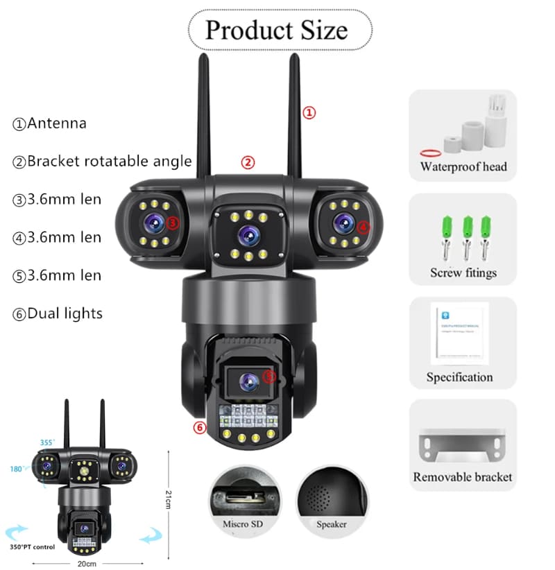 Kamera do monitoringu wideo z 3 obiektywami, kamera CCTV z siecią Wi-Fi, karta SIM 4G, bezprzewodowy monitor 360, zewnętrzne, wodoodporne kamery bezpieczeństwa
