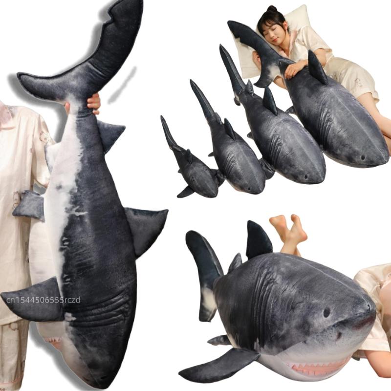 Wucifang Bags Unisex Grey 55-135Cm Megalodon Shark Plush Toy Pillow Giant Marine Animal Soft Stuffed Home Decor Kids Gift