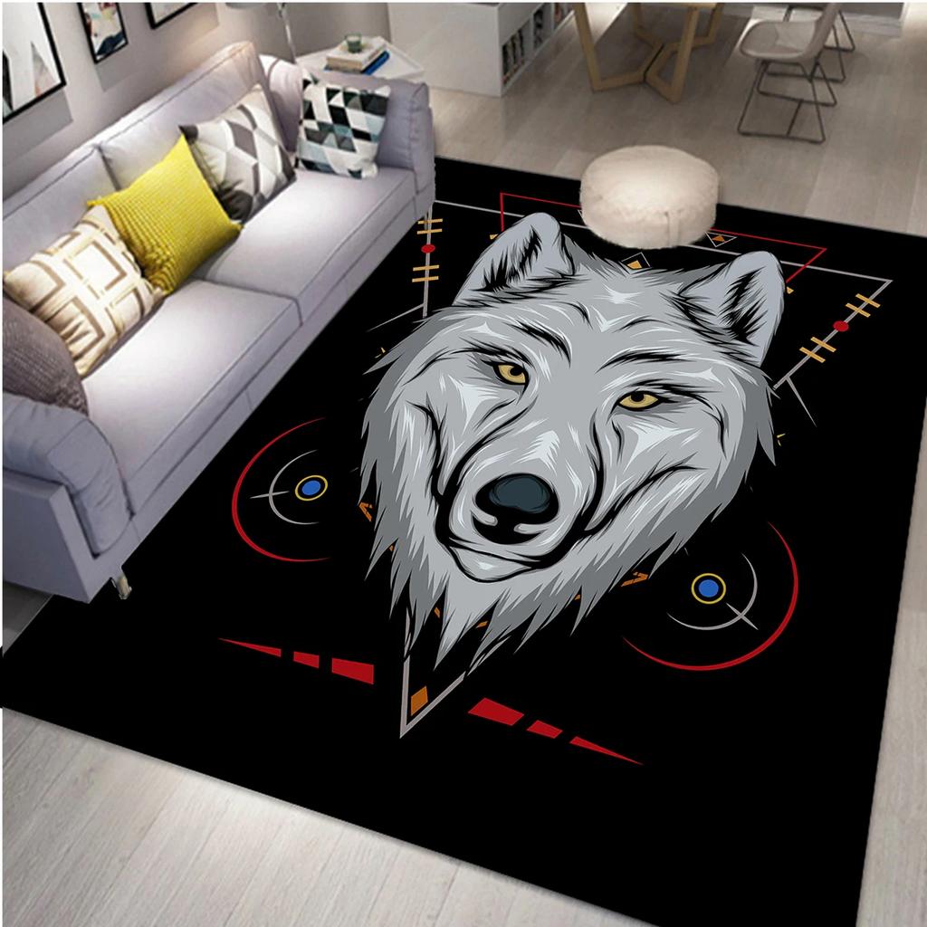 Wolf Carpet Bohemian Mandala Flower Area Rug for Living Room Bathroom Laundry Room Decor Wild Animal Doormat Non-Slip Floor Mat